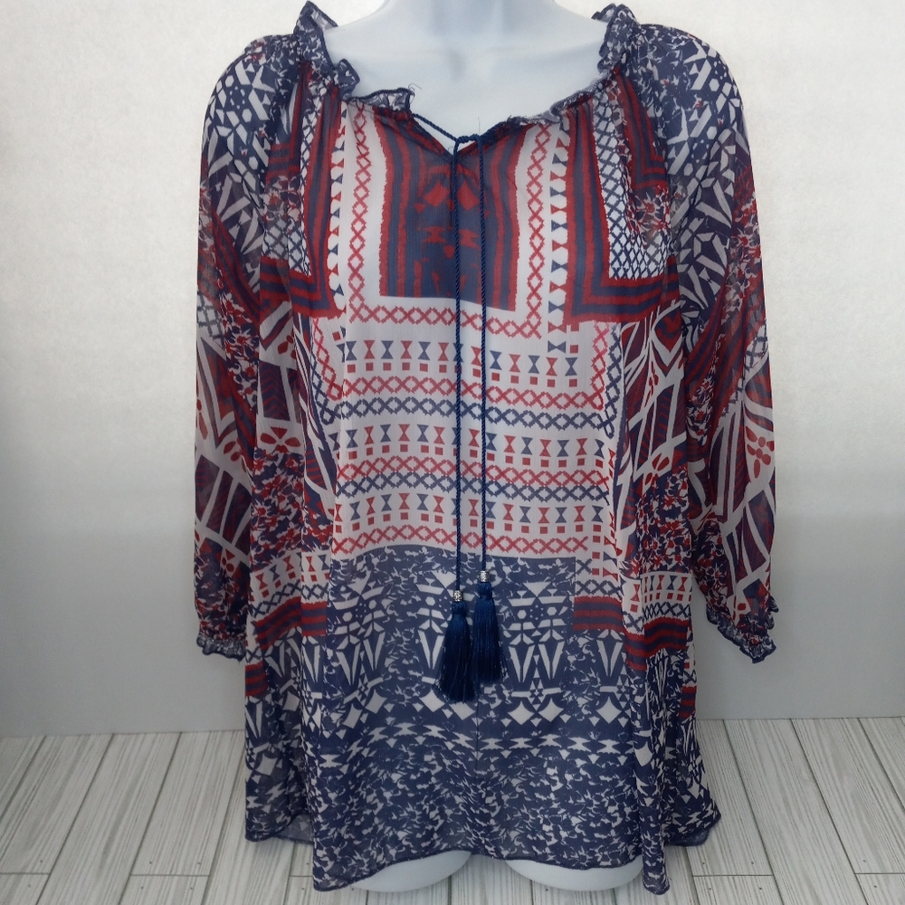 One World Chiffon Boho Tunic Top